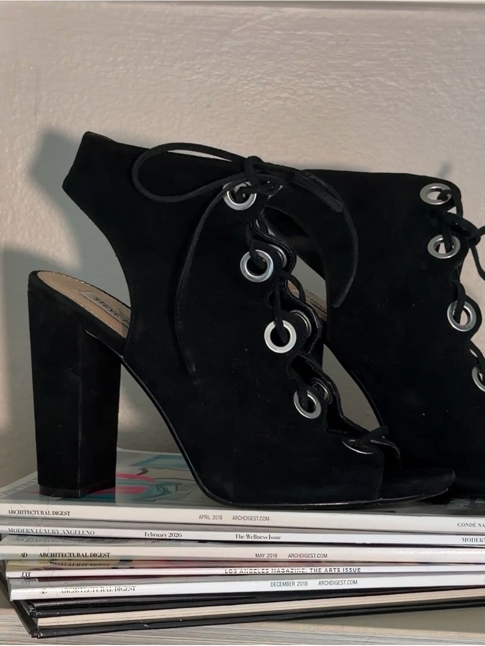 Steve madden Black Lace-Up Peep Toe Block Heel Sandals
